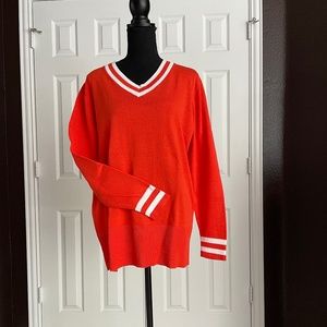 Orange and White V-Neck Sweater